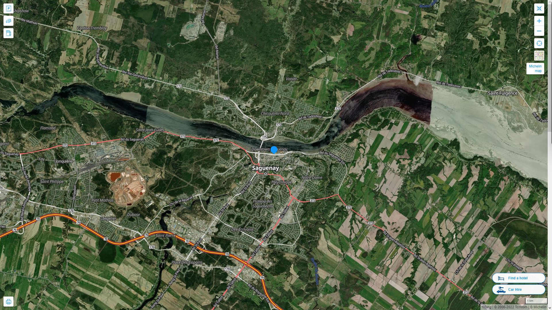 Chicoutimi Jonquiere Canada Autoroute et carte routiere avec vue satellite
